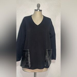 Kedziorek Black Long Sleeve Top with Faux Leather Pockets size large